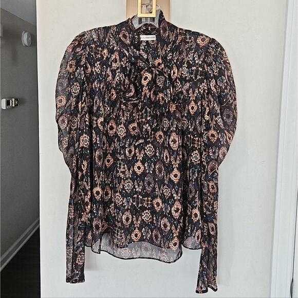 Ulla Johnson Black Onyx Metallic Ada Silk Blouse Size 8 - Picture 4 of 13